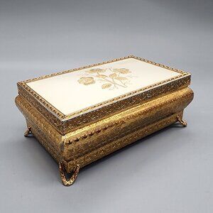 Vintage Regent of London Jewelry Box - Made in England - Gold & Ivory Floral